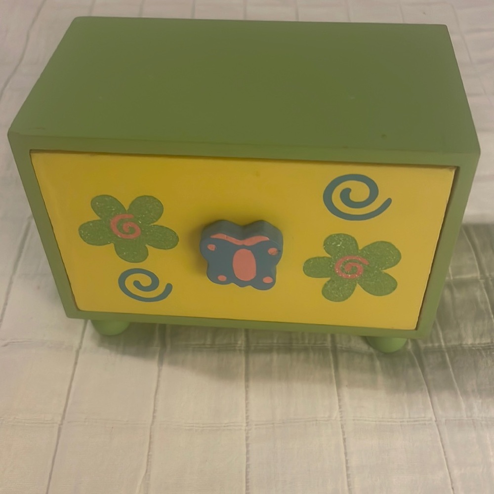 Y2K drawer butterfly Floral wooden organizer Jewelry box girls yellow green pink